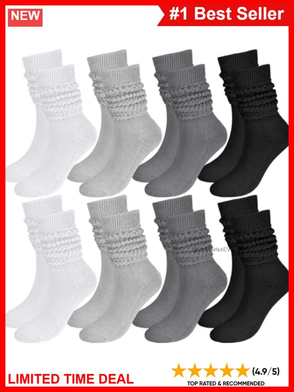 8 Pairs Women Slouch Socks Extra Long Boot Socks Polyester Spandex Knee High